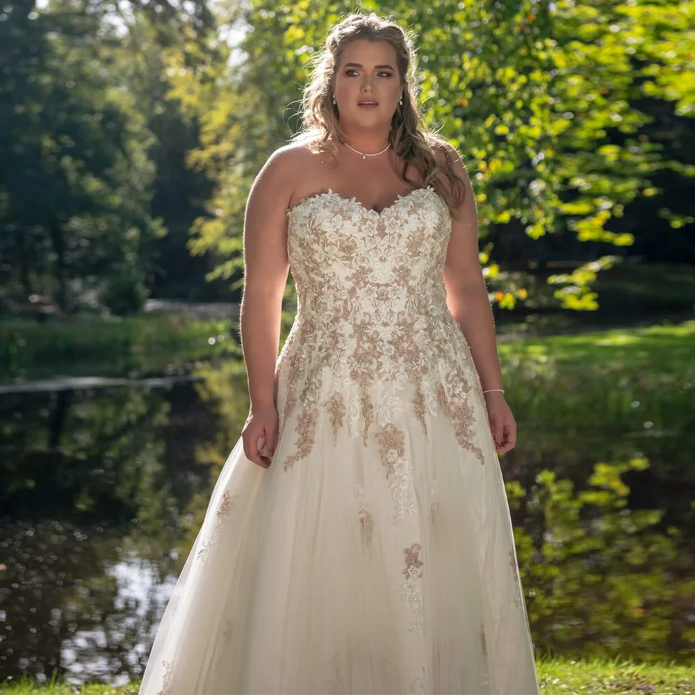 

Women's Wedding Dress 2021 Sweetheart Sleeveless Corset Bridal Gowns Lace Appliques Robe De Mariee Bridal Dresses Plus Size