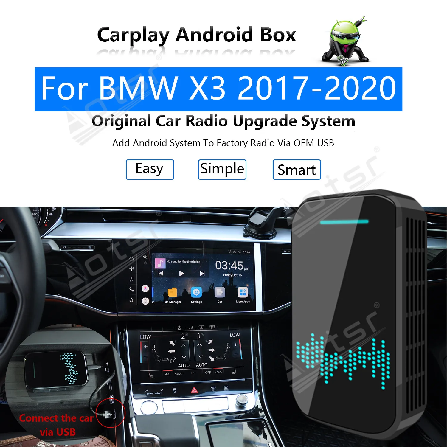 

For BMW X3 2017 2018 - 2020 Car Multimedia Player Radio Upgrade Carplay Android Apple Wireless CP Box Activator Map Mirror Link