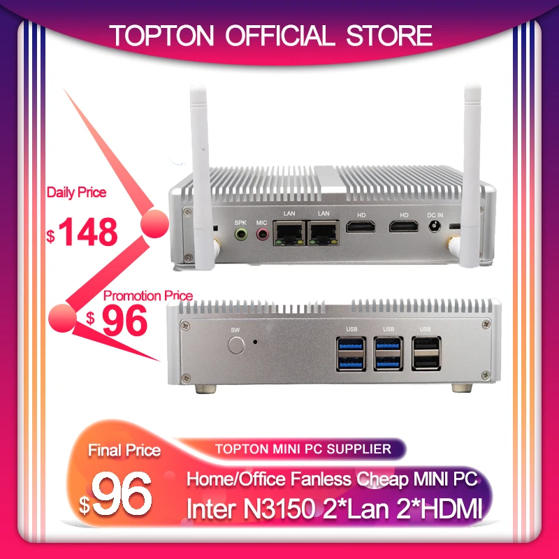 Игровой мини компьютер Topton новейший безвентиляторный ПК процессор Intel N3150