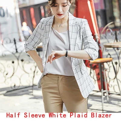 White Blazer Летняя одежда, Женские клетчатые повседневные блейзеры и куртки, женские куртки с коротким рукавом и одной пуговицей с карманами - Цвет: White Blazer