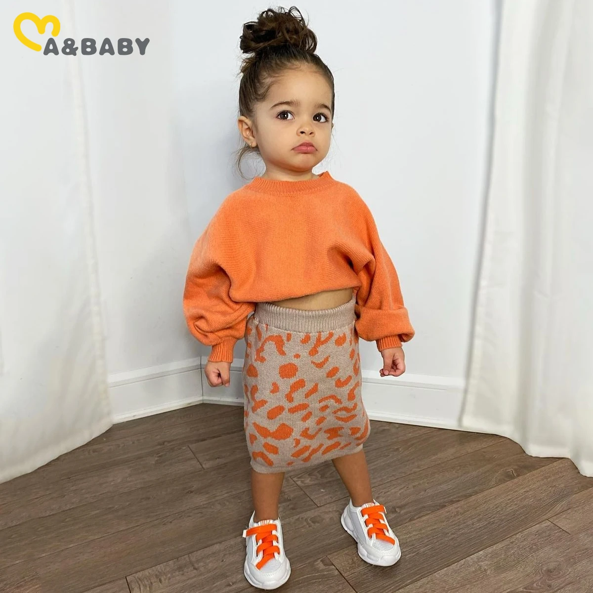

Ma&Baby 1-6Y Toddler Kid Girl Clothes Set Long Sleeve Knitted Sweaters Leopard Skirts Autumn Winter Warm Outfit Fashion Costumes