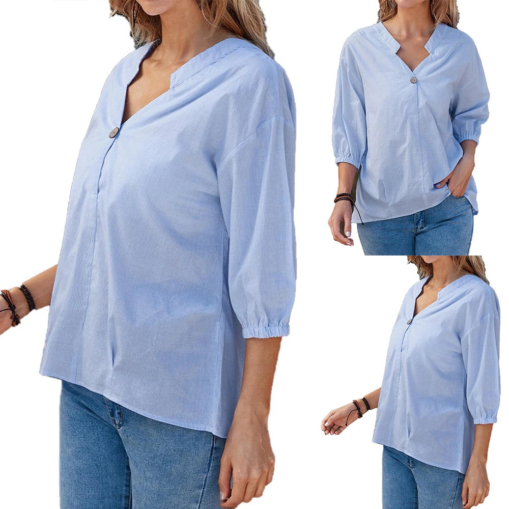 

Women Summer Short Sleeve V-Neck T-Shirt Baggy Blouse Tee Tops Casual Business
