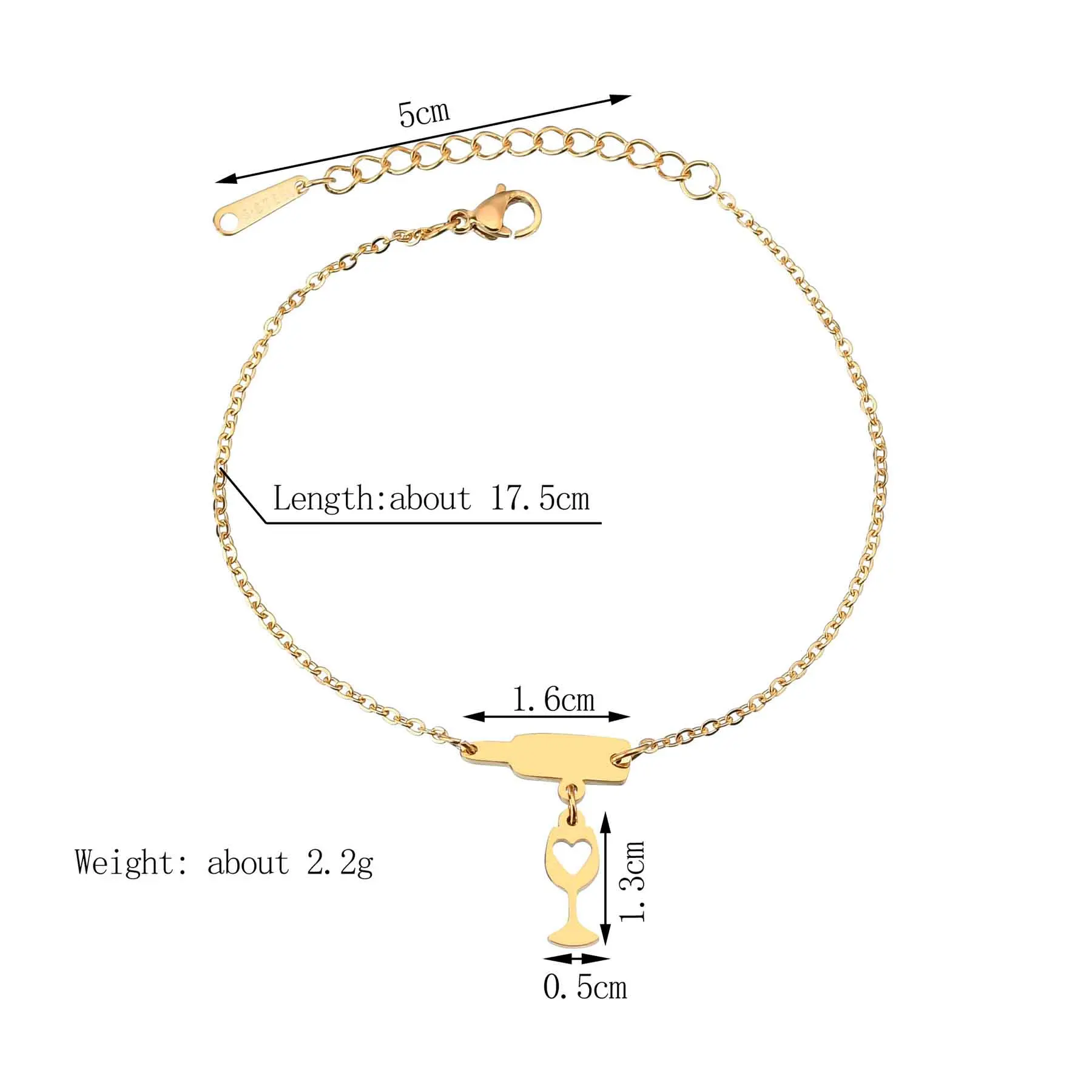 Женский браслет с чашкой вина Atoztide золотого цвета серебряным сердцем простой