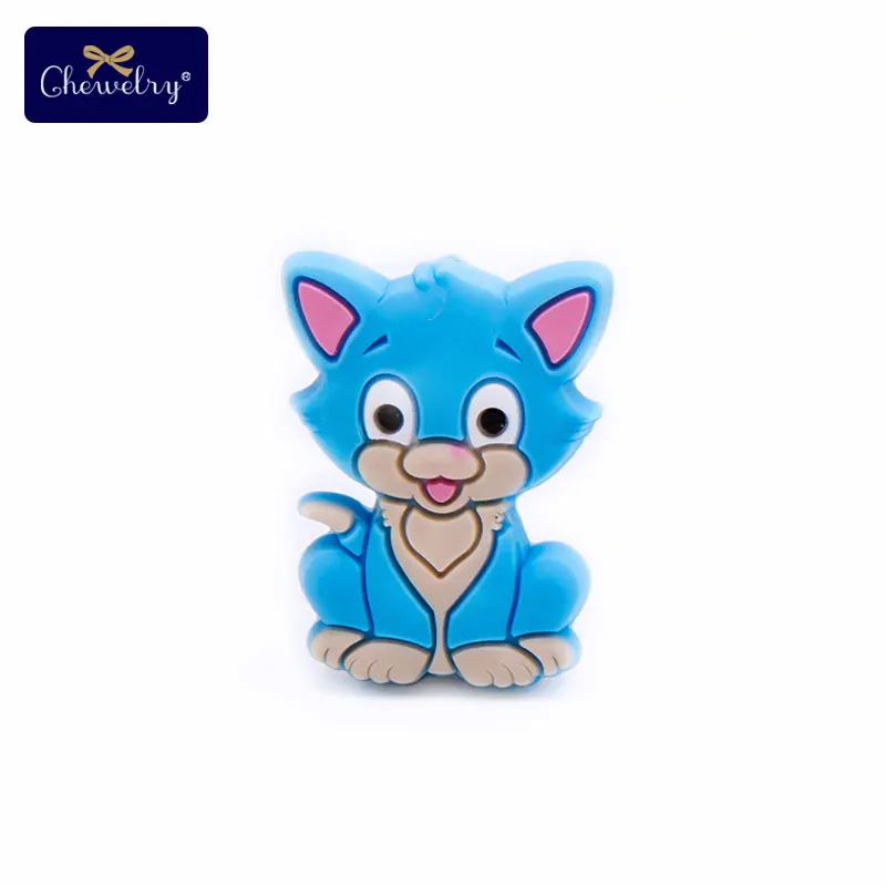 3pc Cat Blue 3 шт Силиконовые бусы для прорезывания зубов детские товары грызун животное панда детский Прорезыватель DIY для соски подвеска на цепочке-ожерелье жевательная - Цвет: 3pc Cat Blue