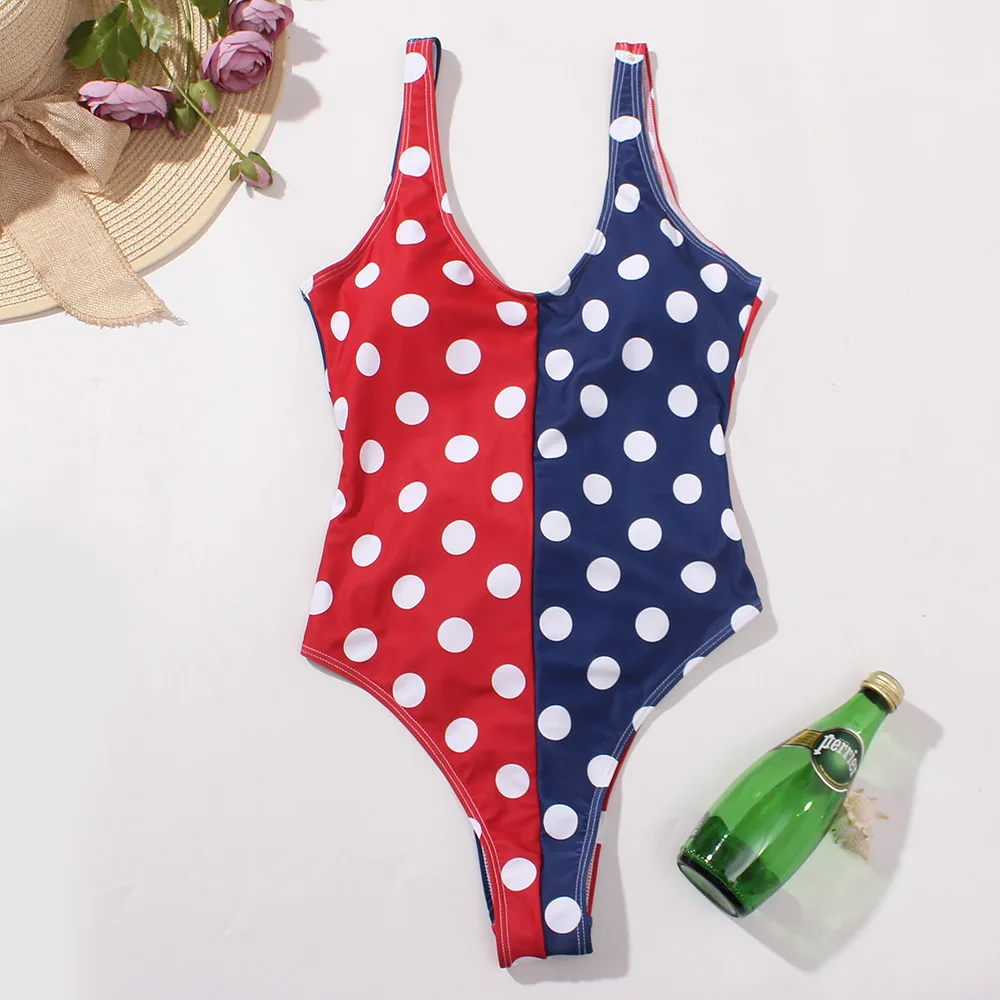 

Женский слитный купальник в горошек, с V-образным вырезом