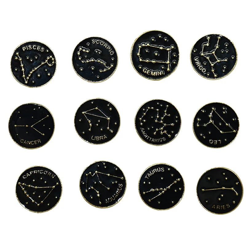 

12 Constellation Enamel Pin Brooch Leo Virgo Libra Aries Badge Star Zodiac Sign Clothes Lapel pin Cute Birthday Jewelry Gifts