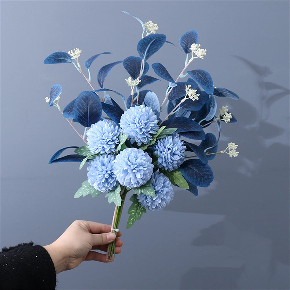 

1Pc 47cm Silk Artificial Dandelion Flower Bouquet Plantas Artificiales Eucalyptus Stems Widding Holding Flowers Home Party Decor