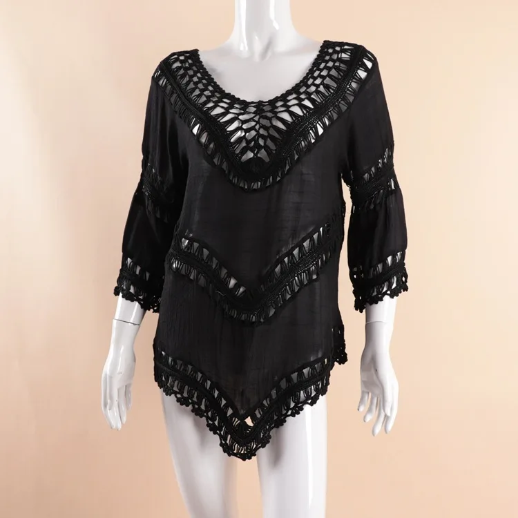 

Summer Dress Ladies 2021 Women Clothing Beach Cover Up Bikini Bathing Suit Solid Color Neck Skirt Patchwork Cotton Swimwear