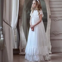 flower girls dresses white lace 2021 boho children junior wedding party gowns long holy first communion dress