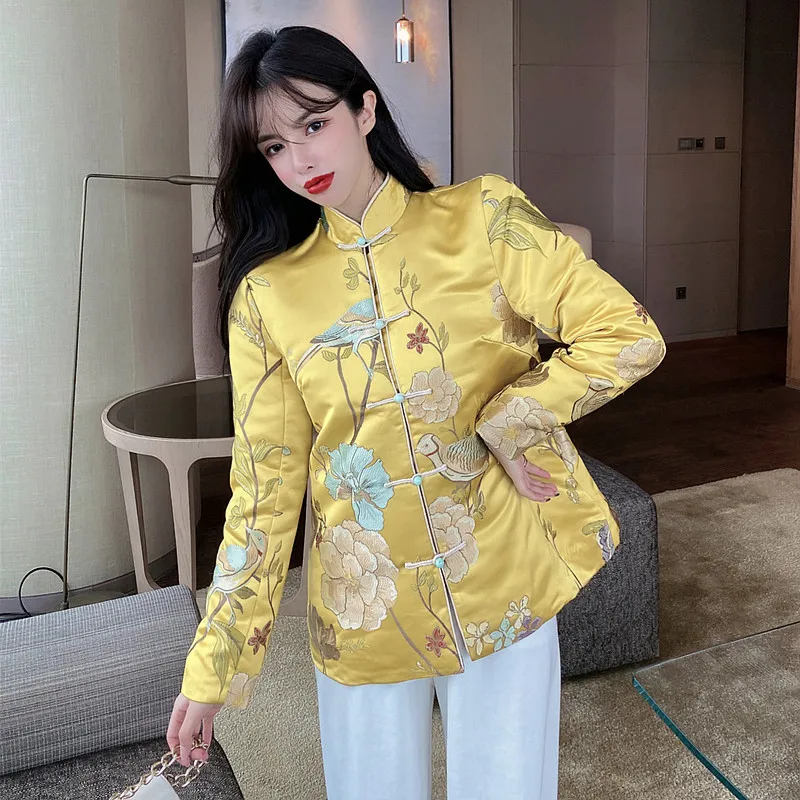 

Чонсам зимняя одежда Новинка маленькая Куртка Молодежный китайский стиль плотная стеганая куртка с длинным рукавом Улучшенный костюм Тан ...