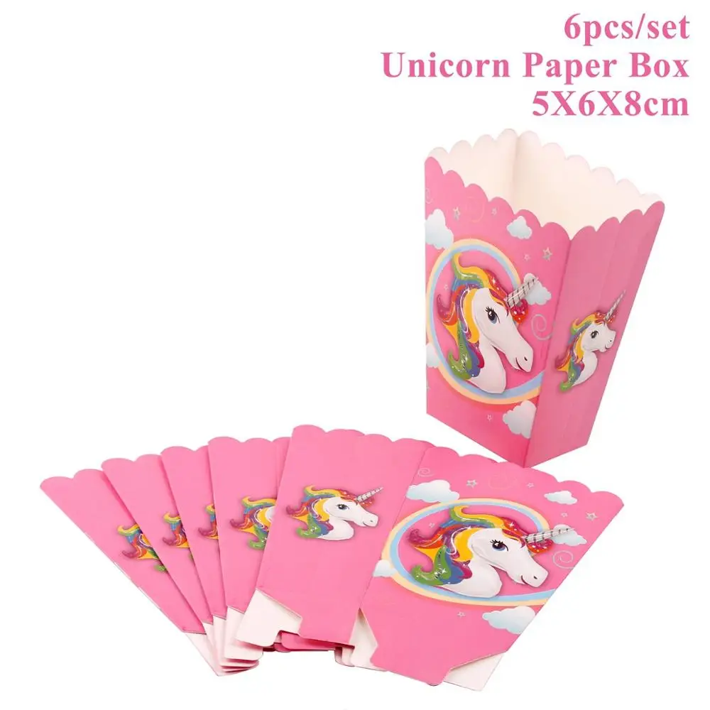 popcorn box 02 Huiran Единорог одноразовая посуда баннер скатерть Единорог День Рождения украшения детские одноразовые тарелки чашки для вечерние - Цвет: popcorn box 02