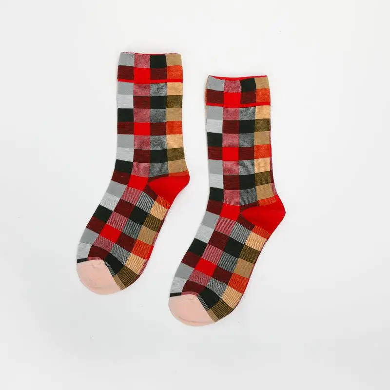 Французские клетчатые чулки хлопковые стандартные градиентные цветные