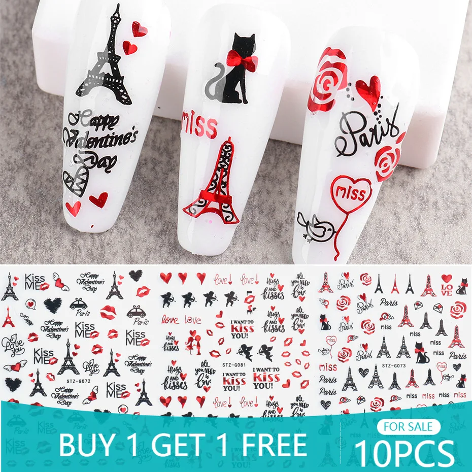 10PCS Rose Cupid Love Valentine's Day Nail Art Sticker Artisan Handmade DIY Nail Art 3d Adhesive Nail Sticker Nail Art Design фото