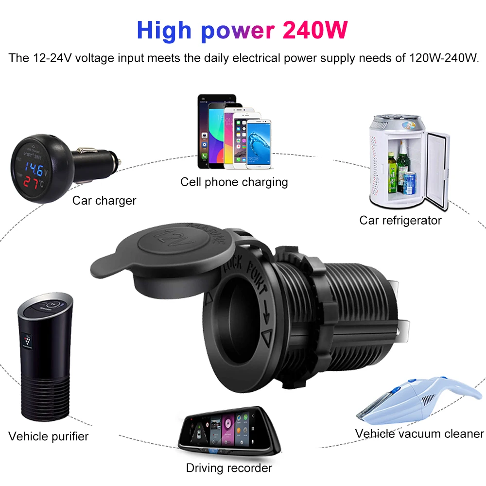 Universal Car Cigarette Lighter Socket 12V Waterproof Boat Motorcycle ATV RV Truck Sockets Power Plug Outlet | Автомобили и