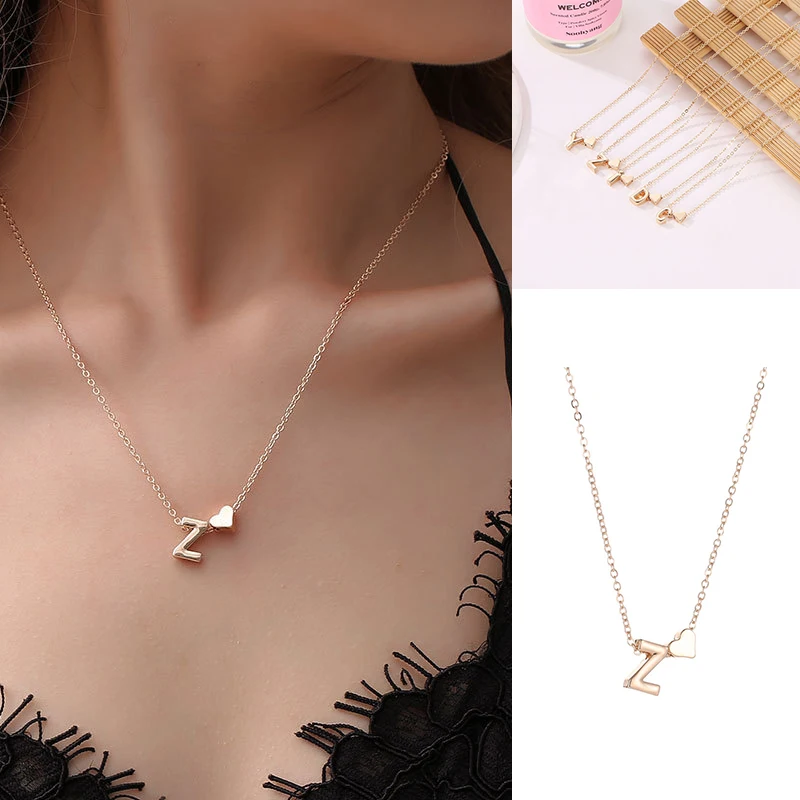 Женское ожерелье с подвеской в форме сердца и букв маленькое 26 инициалов