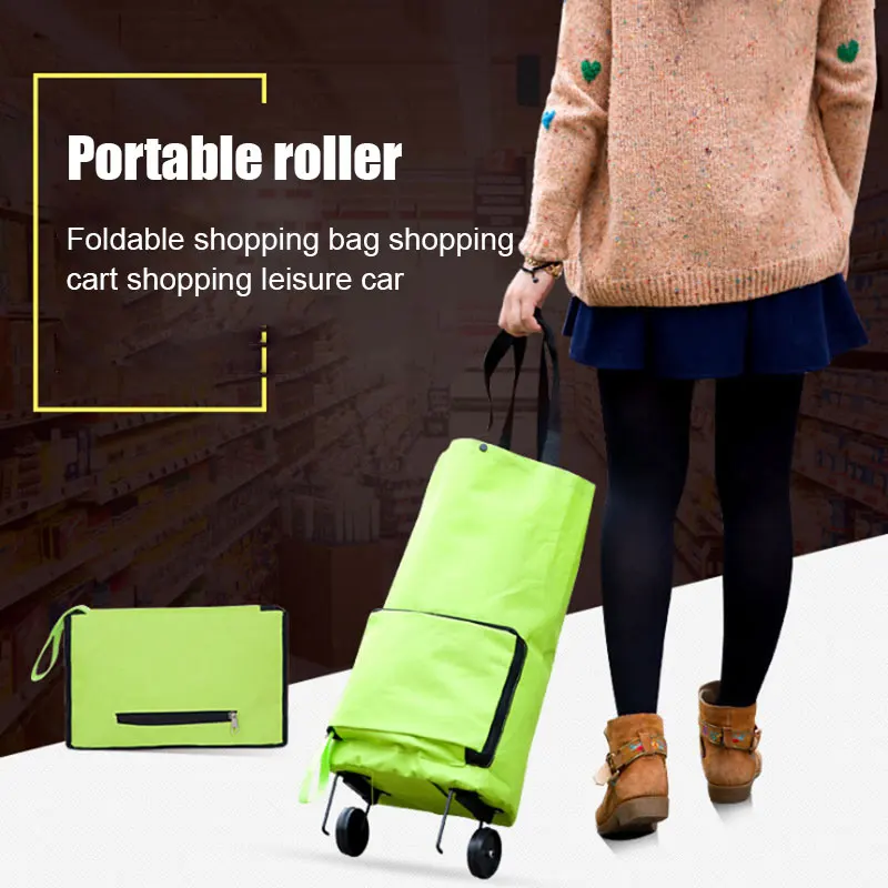 

Portable Wheeled Bag High Capacity Supermarket Folding Shopping Bag Trolley Cart Handle Bag B88