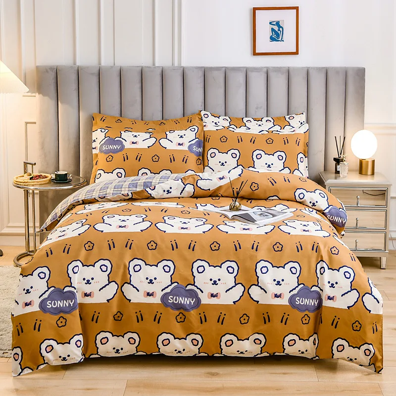 

4PCS Cute Sunny Bear Printed Cotton Quilt Cover Pillow Case Bed Sheet Breathable Single Double King Queen Bedding Set Oceania