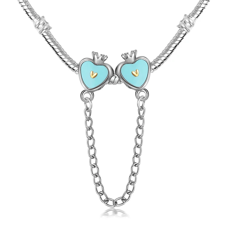 

Jewelry Accessories Blue Love Lock Crown Safety Chain Snow Chain Beaded Bracelet Braided Rope Material Big Hole Bead Charm