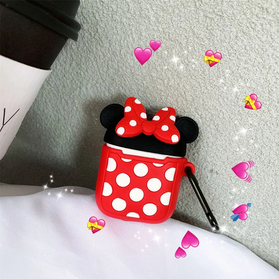 Red mini Чехол для AirPods с мультяшным рисунком, чехол для наушников для Apple Airpods 2, чехол для зарядки, защитные аксессуары, крючок карабина - Цвет: Red mini