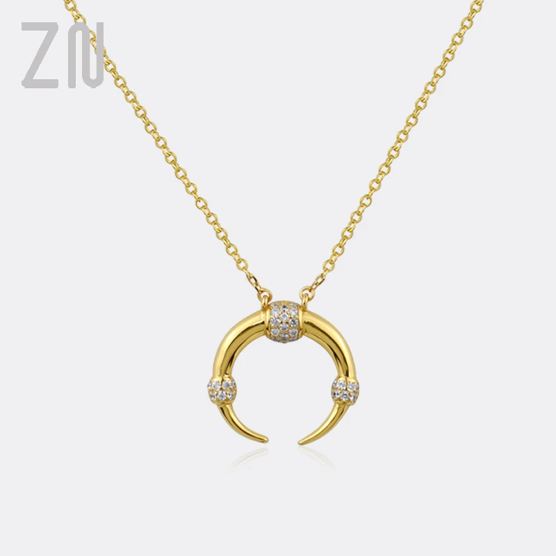 

ZN New Trendy Design Inlaid Rhinestone Moon Pendant Necklaces for Women O Shape Chain Fashion Jewelry Creative Accessories Gifts