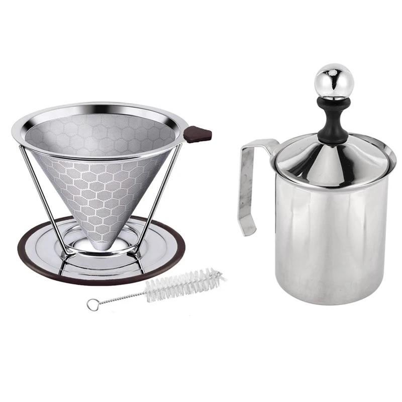 

Premium Stainless Steel Coffee Filter with Manual Milk French Press Coffee Maker