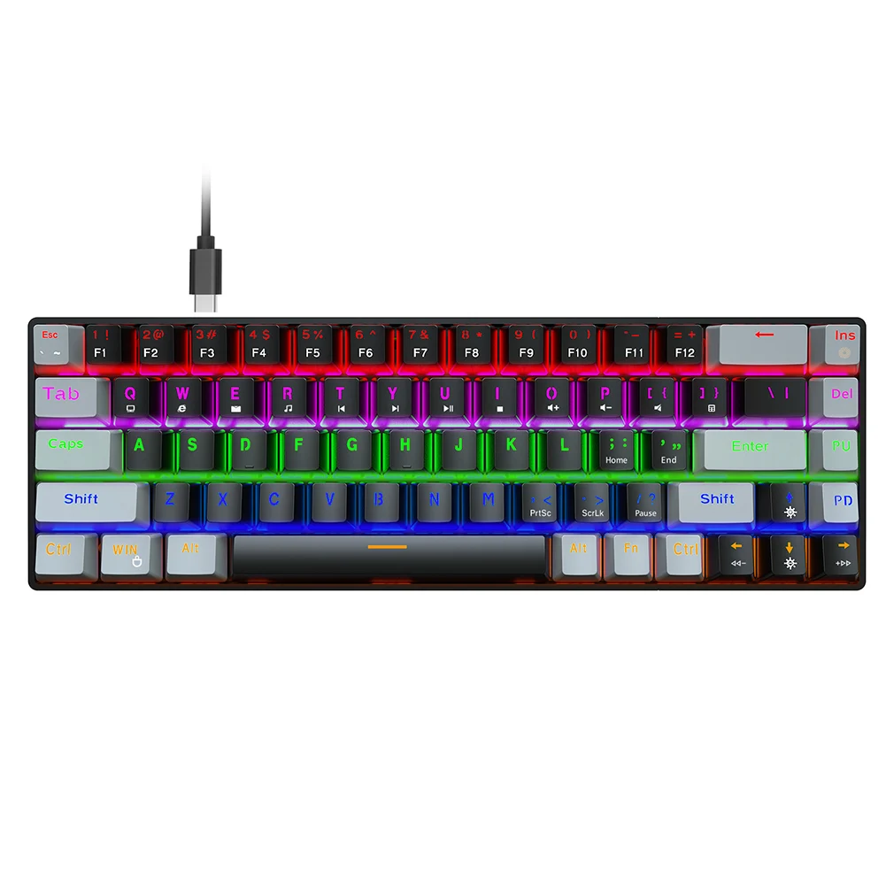 

Gaming Mechanical Keyboard HXSJ V800 Mechanical Keyboard 68 Keys RGB Backlit Blue/Red Switch Keyboard Type-C Wired Keyboard