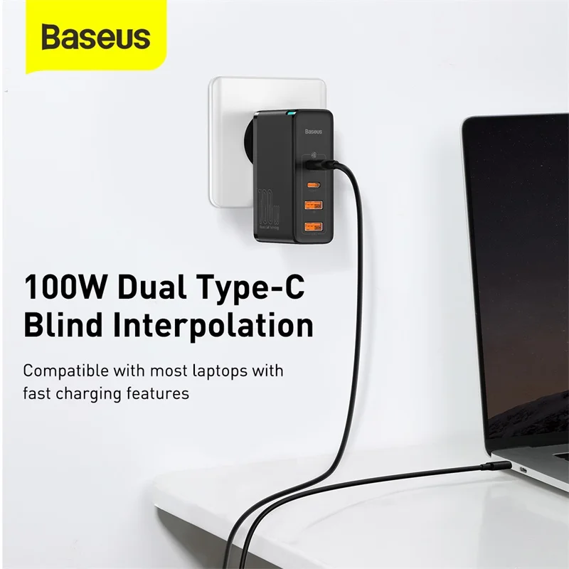 baseus 100w gan usb quick charger qc 3 0 pd usb type c fast charging charge for iphone 12 pro max 8 macbook xiaomi phone charger free global shipping