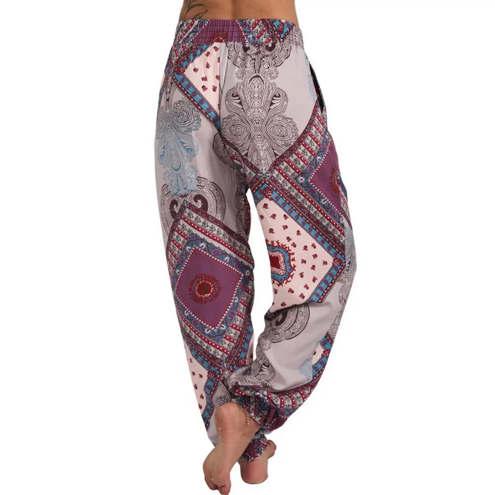 Женские штаны с этническим принтом свободные брюки на завязках 2020 повседневные