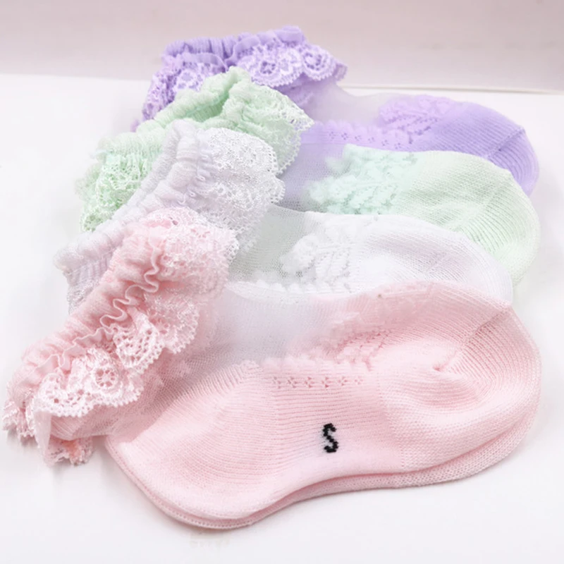 Calcetines de verano para beb&eacute; reci&eacute;n nacido, de encaje, con lazo, Princesa de flores, suaves, de Color s&oacute;lido-2