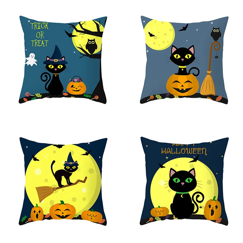 Хэллоуин Декор ночной кот письмо Луна круглая подушка с изображением тыквы чехол