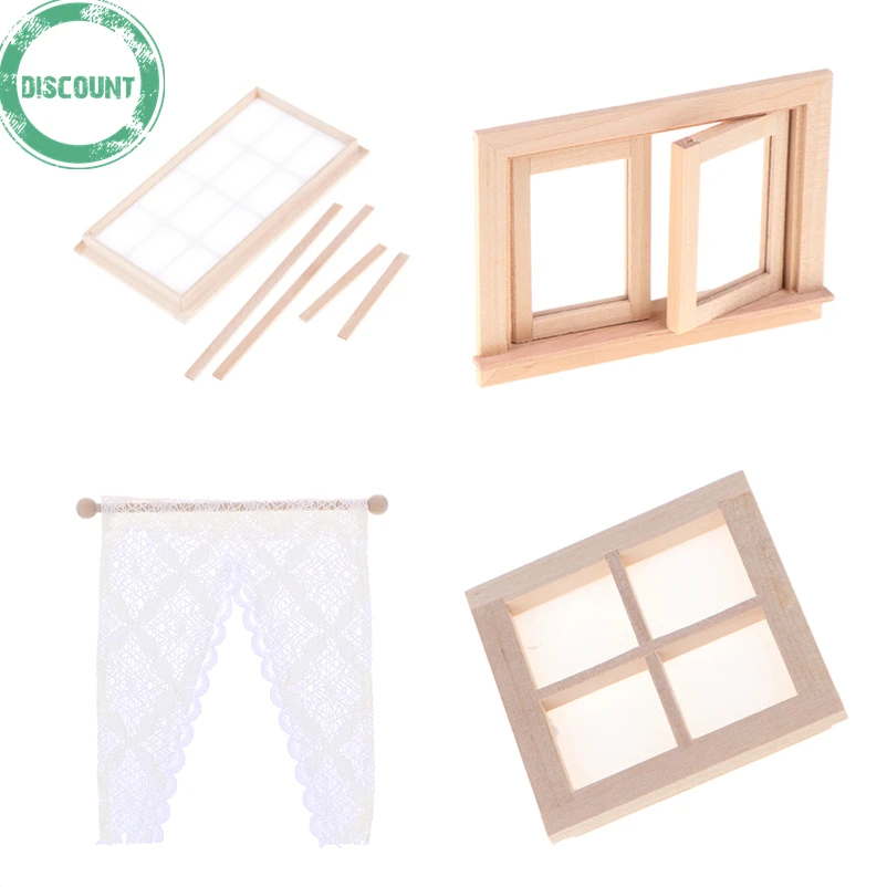 

Wooden Traditional 2/4/12-pane Window Frame 1:12 Scale Dollhouse DIY Miniature Furniture Accessory