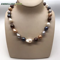 normal size baroque necklace tissue nucleated flame ball pear shape white blue gray yellow brown color natural freshwater pearls