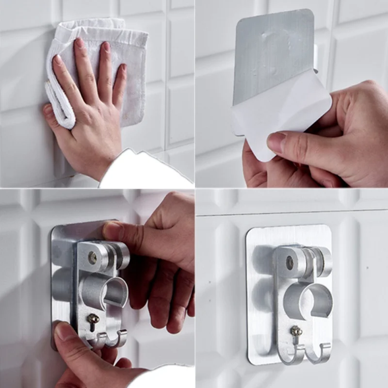 

Wall Gel Mounted Shower Head Stand Bracket Holder With No Trace Sticker Hand Held Shower Head Fitting Bathroom Accessories