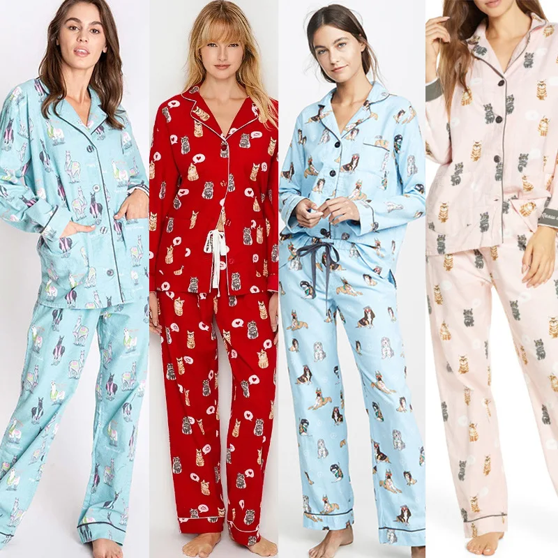 

New ladies cartoon pattern pajamas set pyjamas women woman clothes pajama pyjamas women underwear women top sleeves