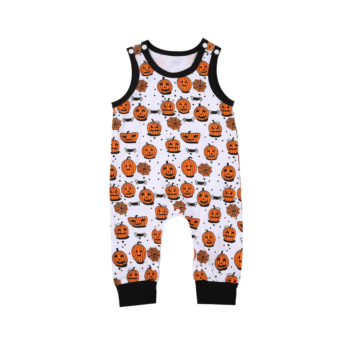 

Halloween Baby Cotton Jumpsuit Round Neck Sleeveless Cute Cartoon Pumpkin Print Loose One-piece Romper Baby Clothing