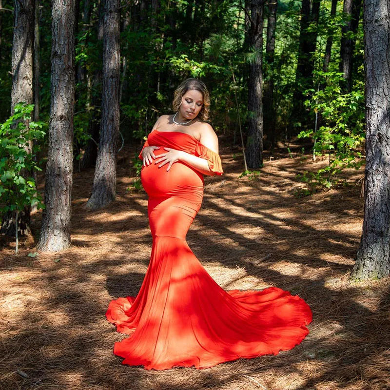 Vestidos de maternidad con cuello en V para sesi&oacute;n de fotos, vestido Sexy de manga con volantes para el embarazo, vestido Maxi elegante para fotograf&iacute;a, novedad de 2020-4