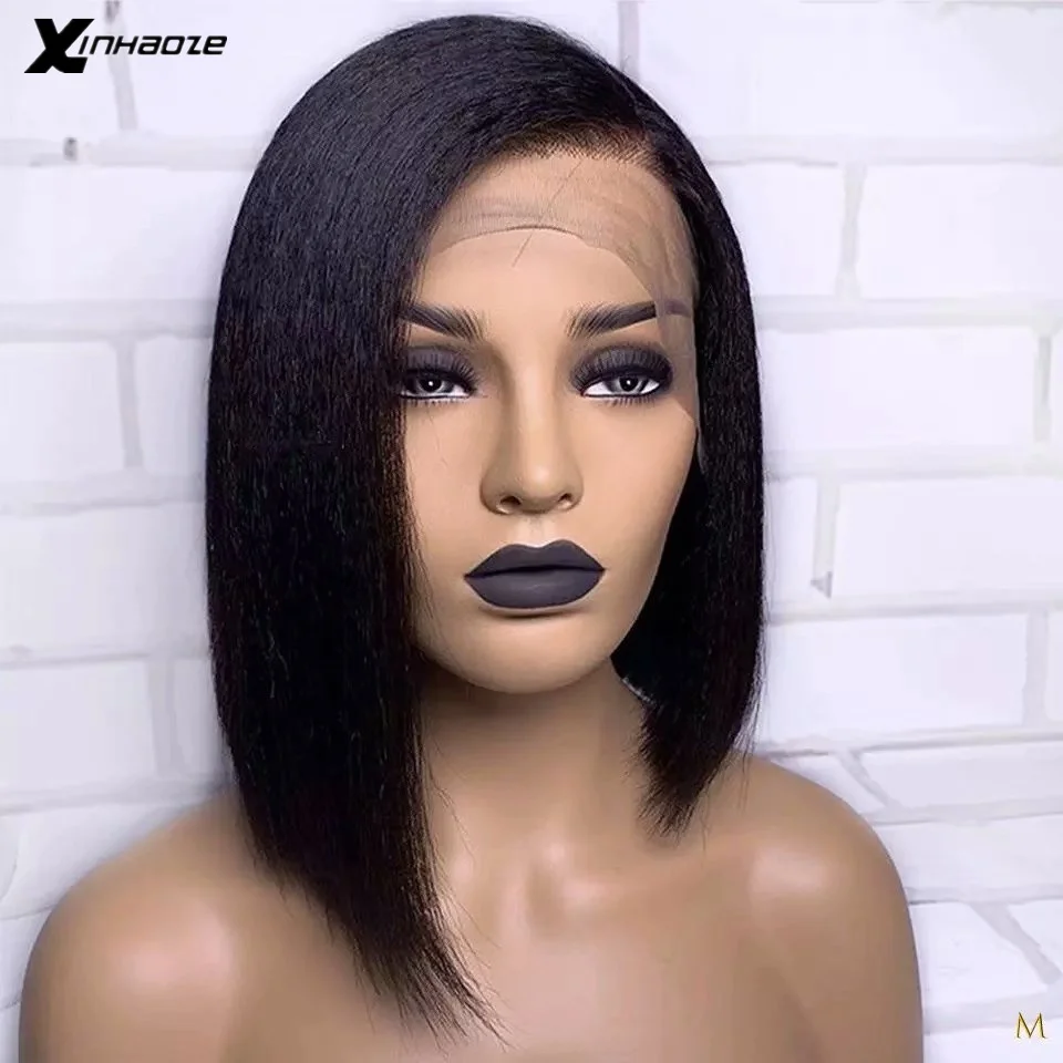 

13x4 Light Yaki Straight Short BOB Lace Front Human Hair Wigs For Women Remy Brazilian Kinky Straight Bob Lace Wigs Preplucked