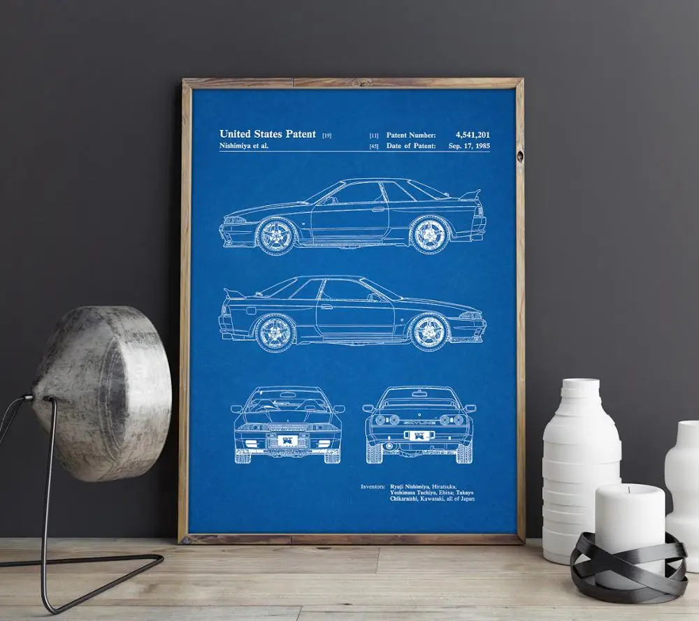 CP21003 Автомобиль патент для Nissan GTR, произведение искусства, спортивный автомобиль холст стены искусства плакат, декор комнаты, печать, схема, идея подарка, украшения стены - Цвет: CP21003