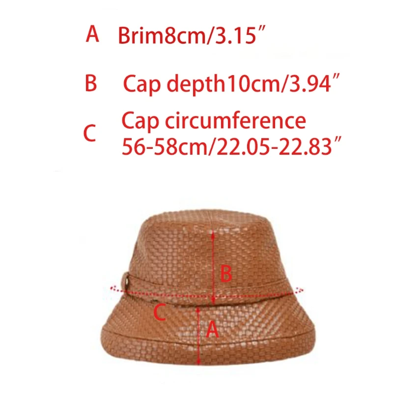 

Women Vintage Imitation Leather Bucket Hat Woven Plaid Solid Color Wide Brim Sunscreen Hat Casual Winter Autumn Fisherman Cap