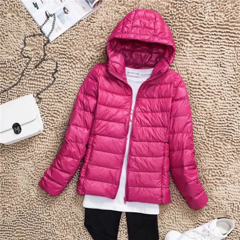 

Autumn and winter new down jacket women's short hooded lightweight Korean style stand-up collar slim down jacket women trendy