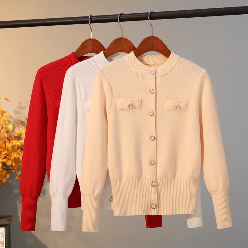 MUMUZI Sweater jacket female spring and autumn 2021 new fashion Slim short sweater front buttons cardigan turtleneck |