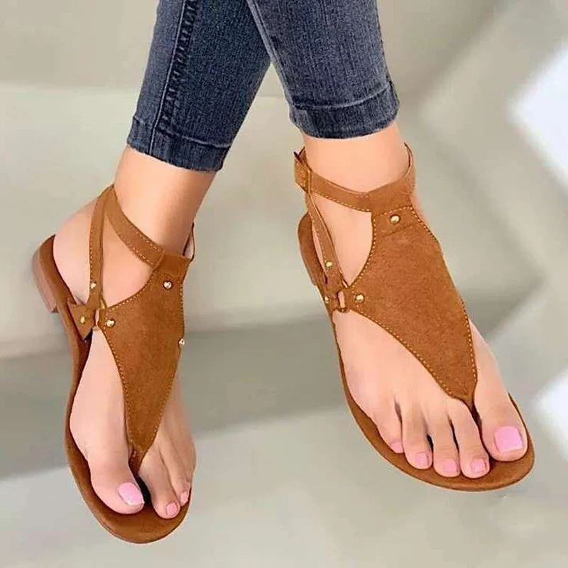 

Women's sandals 2021 sets of feet flip-flops flat shoes flip-flops beach shoes ladies casual slope with Roman solid sandals