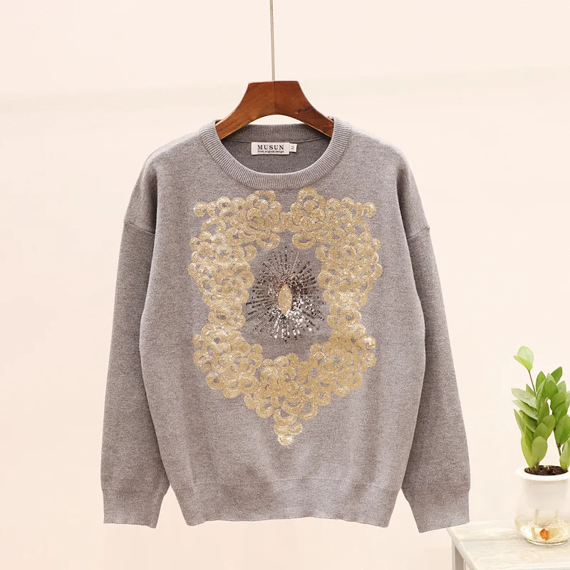 Комплект женских блестки с длинным рукавом вязаный свитер брюки Женский