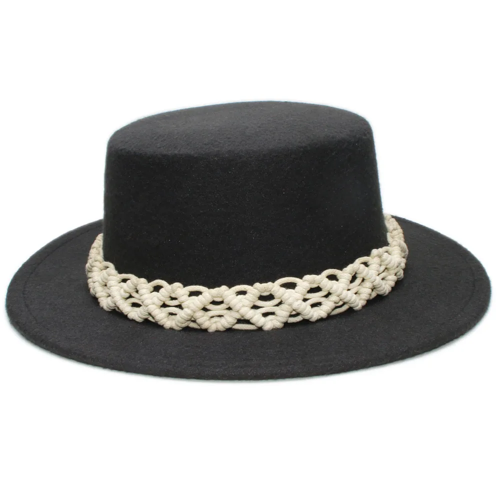 

Retro Beige Knitted Band Parent-child Unisex /Kid Wool Wide Brim Fedora Pork pie Pork-pie Hat Bowler Round Top Cap (57cm/54cm)