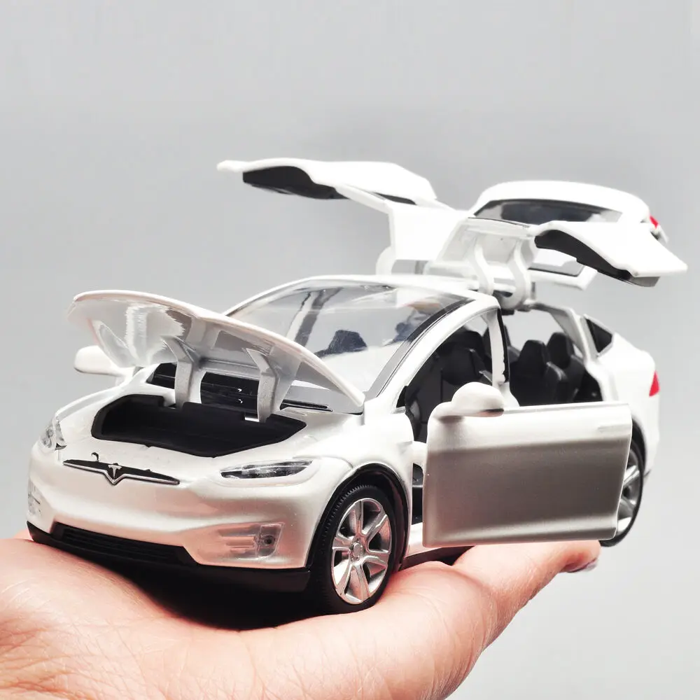 Black Коллекционные красный/черный/белый/голубой цвет 1/32 Tesla модель X 90 моделей автомобилей со звуком светильник Вытяните назад детские игрушки brinquedos подарки - Цвет: Black