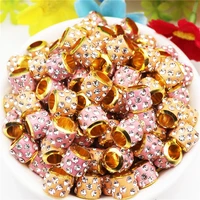 20pcs new gold color large hole rhinestone crystal spacer beads fit european charm bracelet murano women for diy jewelry making