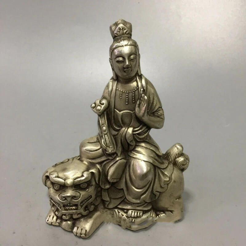 

Коллекция тибетских серебряных статуй ручной работы, тибетские буддистские крепления манджусри Будды, статуя тигра, коллекционные украшен...