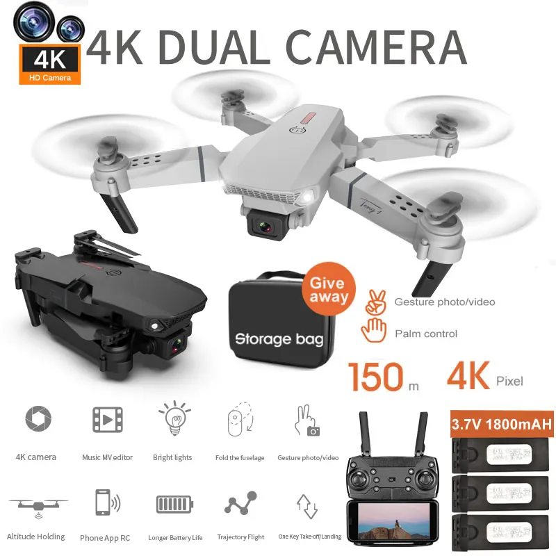 Дроны с камерой HD 4k складной аэроквадрокоптер 6-осевой 4CH полет 13-15 минут 2 4G FPV