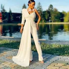 Одностороннее облегающее свадебное платье Бохо es 2021 с одним длинным рукавом сексуальный комбинезон брюки женское свадебное платье шикарное кружевное платье для невесты