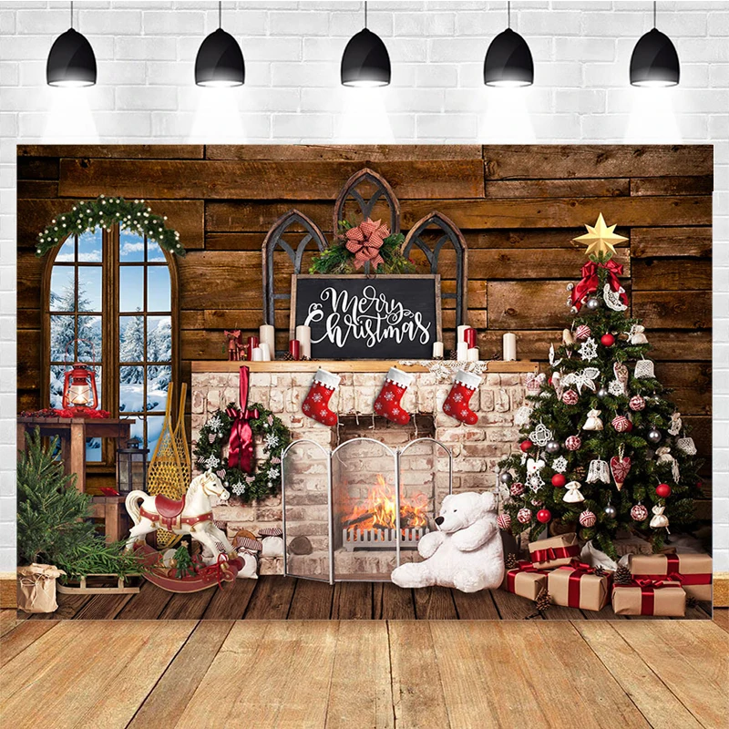 

Mocsicka Рождественский фон для фотосъемки камин Рождественская елка украшение окна реквизит детский Портрет фон для фотостудии